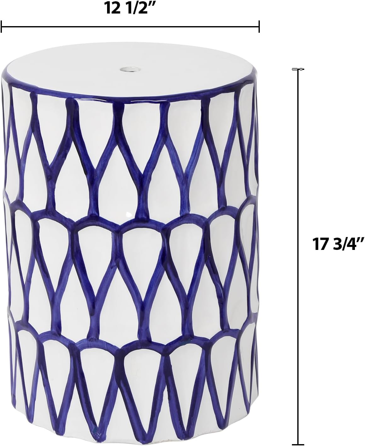 Lordear 17'' Ceramic Garden Stool Blue/White Drum Seat for Indoor Outdoor Patio, Spill-Proof Side Table, Plant Stand, Coastal Contemporary Decor  from Lordear