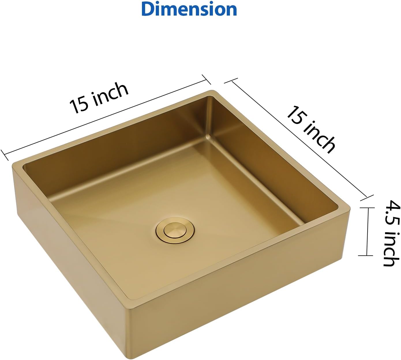 Lordear 15" x 15" Stainless Steel Gold Rectangular Countertop Vessel Bathroom Sink  from Lordear