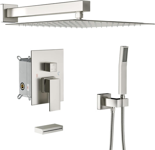 Lordear 12" ‎Stainless Steel Wall Mounted Rainfall Square Shower Head with Handheld and Faucet  from Lordear