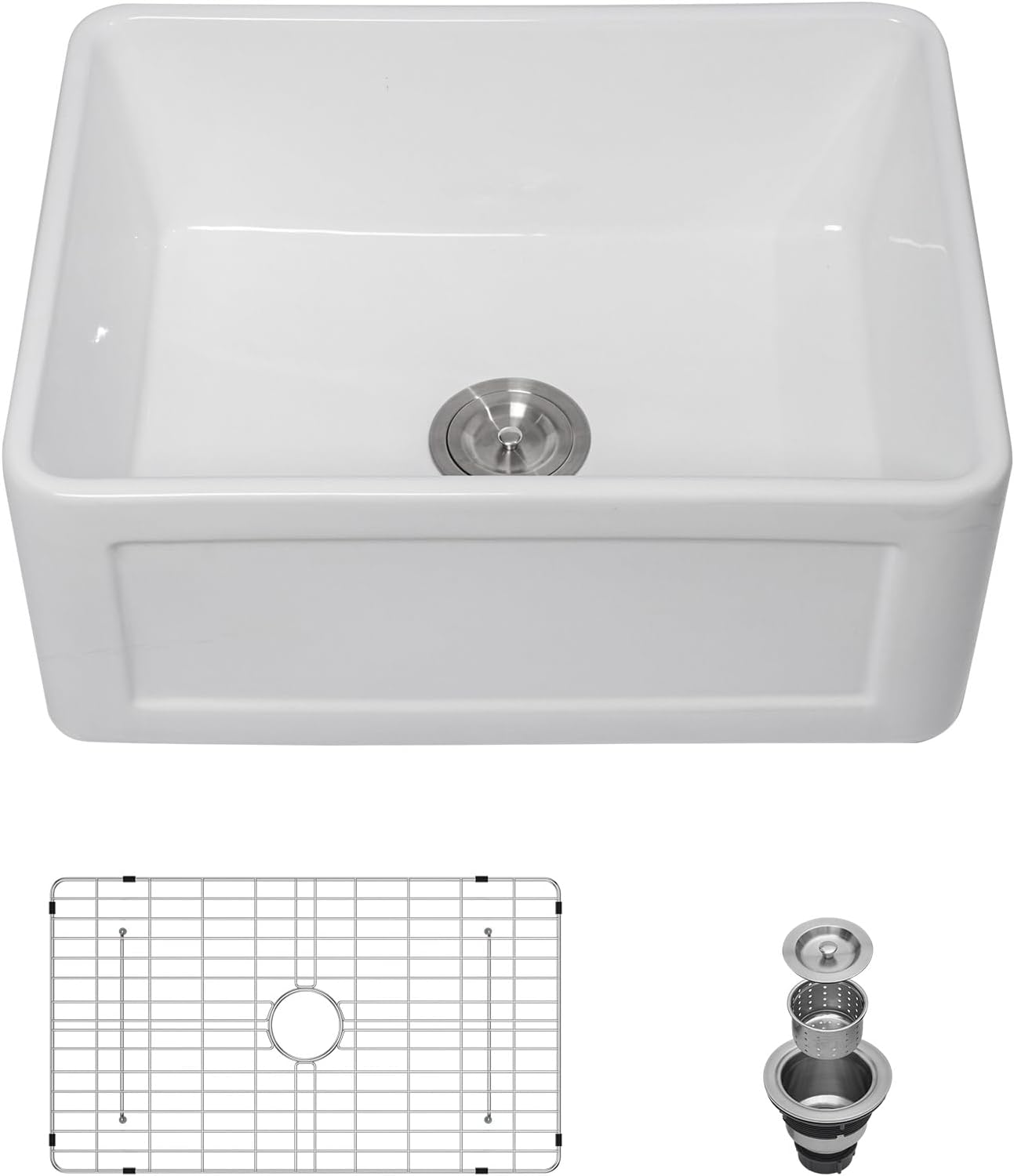 Lordear 24" x 18" White Ceramic Apron Front Single Bowl Farmhouse Kitchen Sink  from Lordear