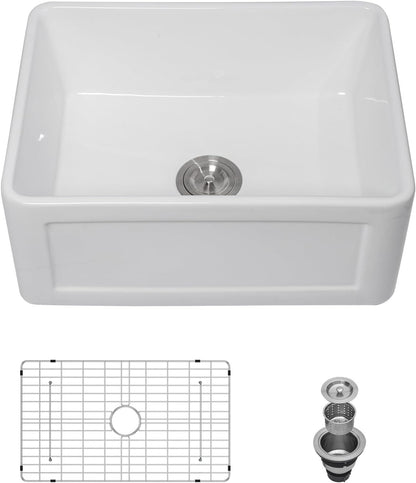 Lordear 24" x 18" White Ceramic Apron Front Single Bowl Farmhouse Kitchen Sink  from Lordear
