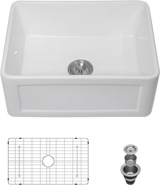 Lordear 24'' x 18'' White Ceramic Apron Front Single Bowl Farmhouse Kitchen Sink  from Lordear 1293