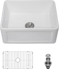 Lordear 24'' x 18'' White Ceramic Apron Front Single Bowl Farmhouse Kitchen Sink  from Lordear