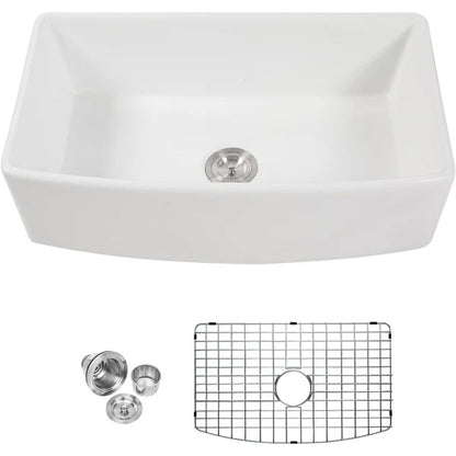 Lordear 33" White Ceramic Curved Apron Farmhouse Kitchen Sink  from Lordear