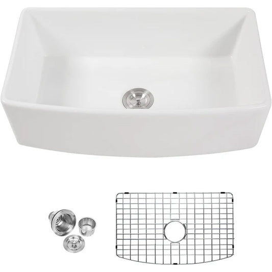 Lordear 33" White Ceramic Curved Apron Farmhouse Kitchen Sink  from Lordear