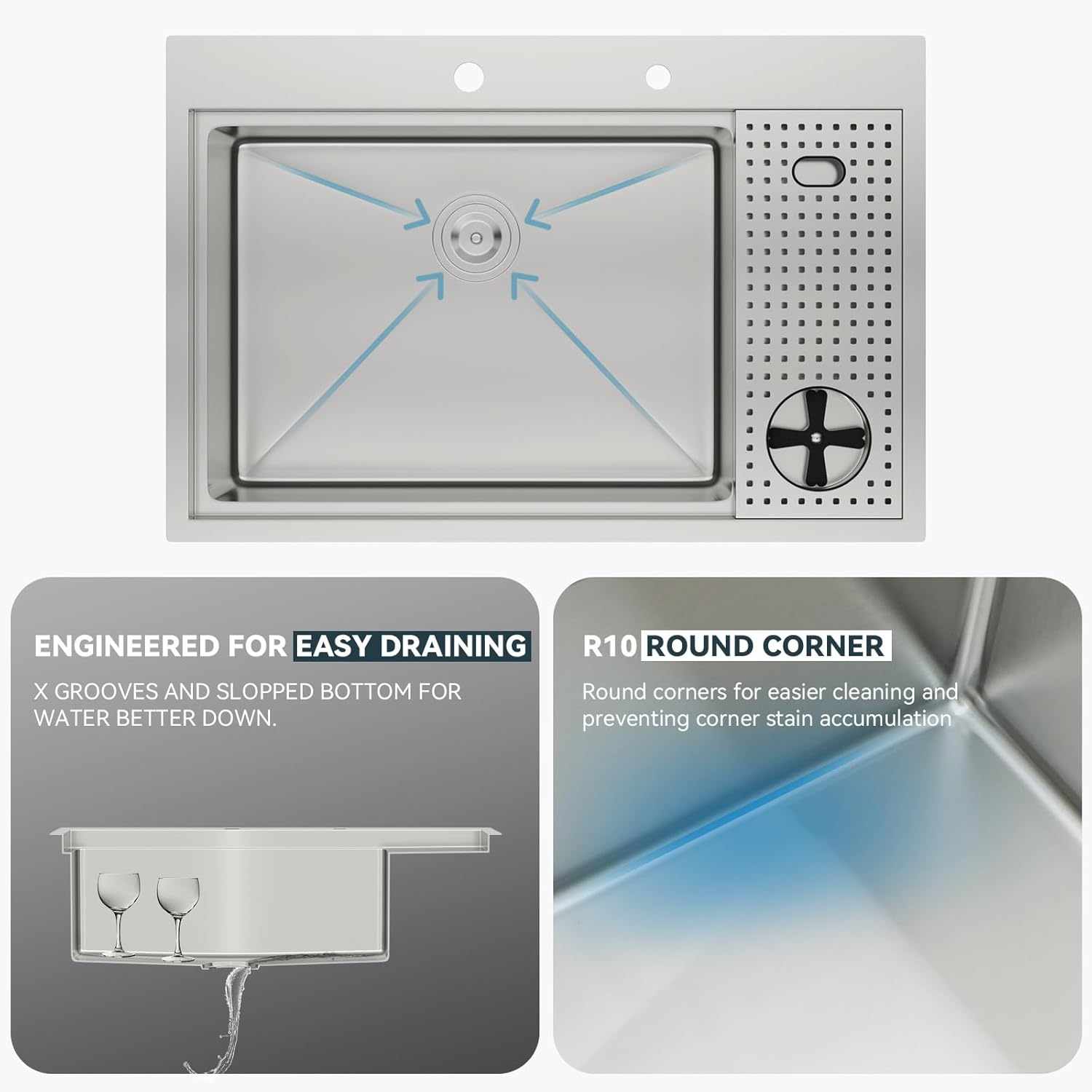 Lordear 33" Stainless Steel Drop In Single Bowl Workstation Kitchen Sink with Glass Rinser  from Lordear