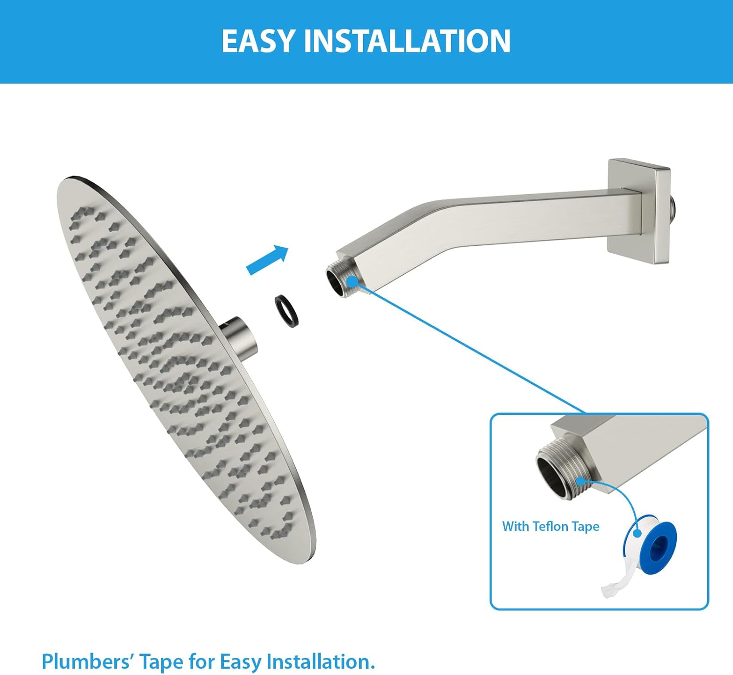 Lordear 6" Stainless Steel Wall Mounted Rain Shower Head Extension Shower Arm  from Lordear