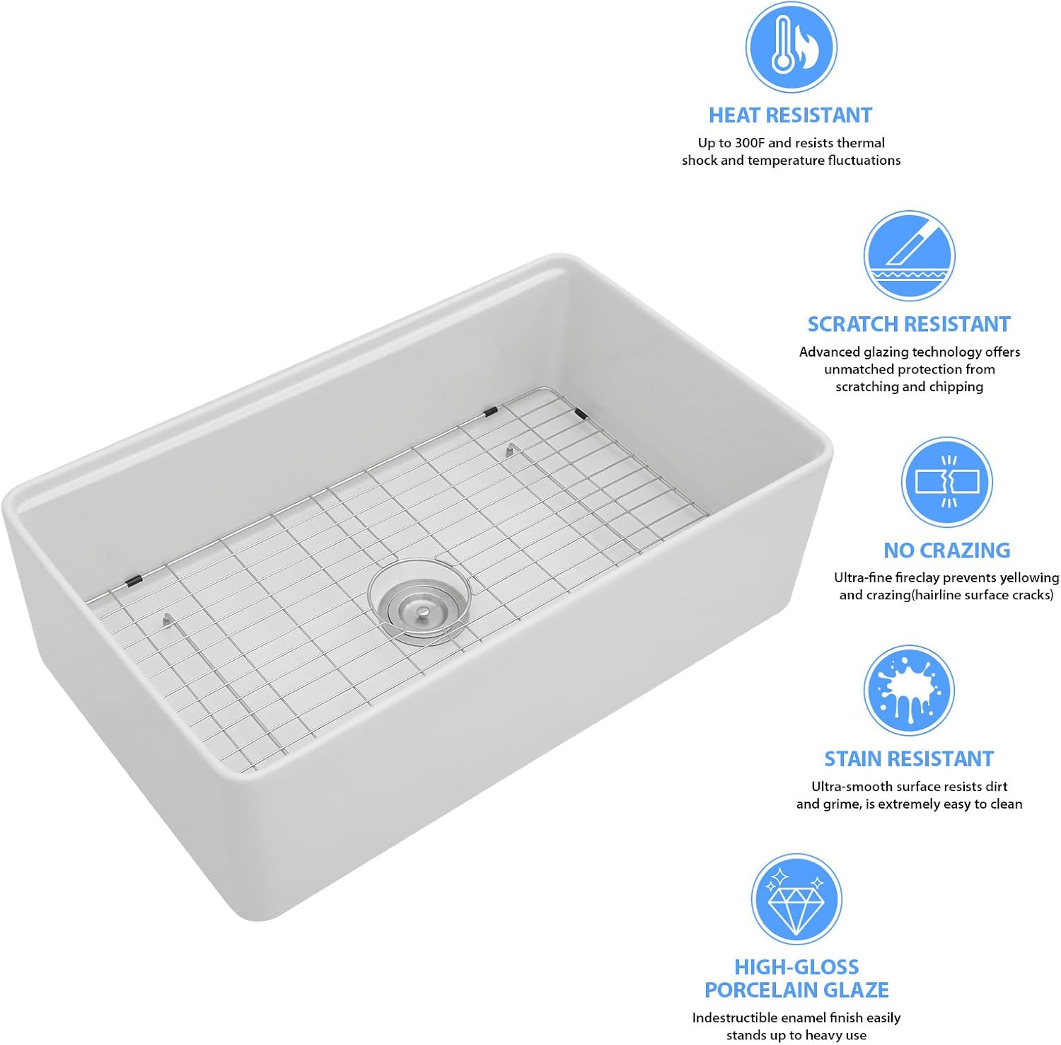 Lordear 33" White Ceramic Apron Front Farmhouse Workstation Kitchen Sinks  from Lordear