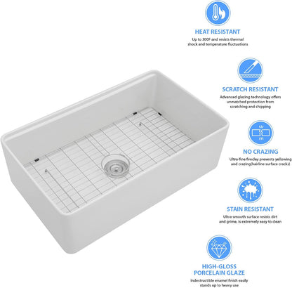 Lordear 33" White Ceramic Apron Front Farmhouse Workstation Kitchen Sinks  from Lordear