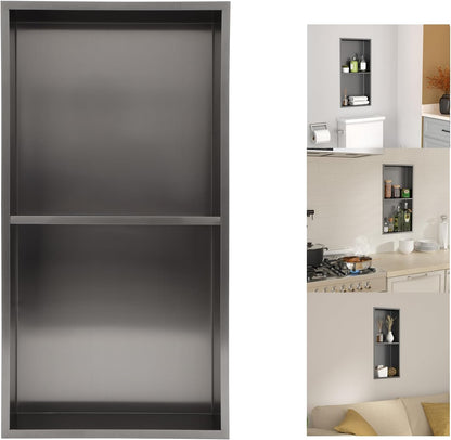 Lordear 12in  x 24in  Rectangle Shower Niche Black Bathroom Shelf No Tile Needed Recessed Wall Niche Insert for Storage  from Lordear