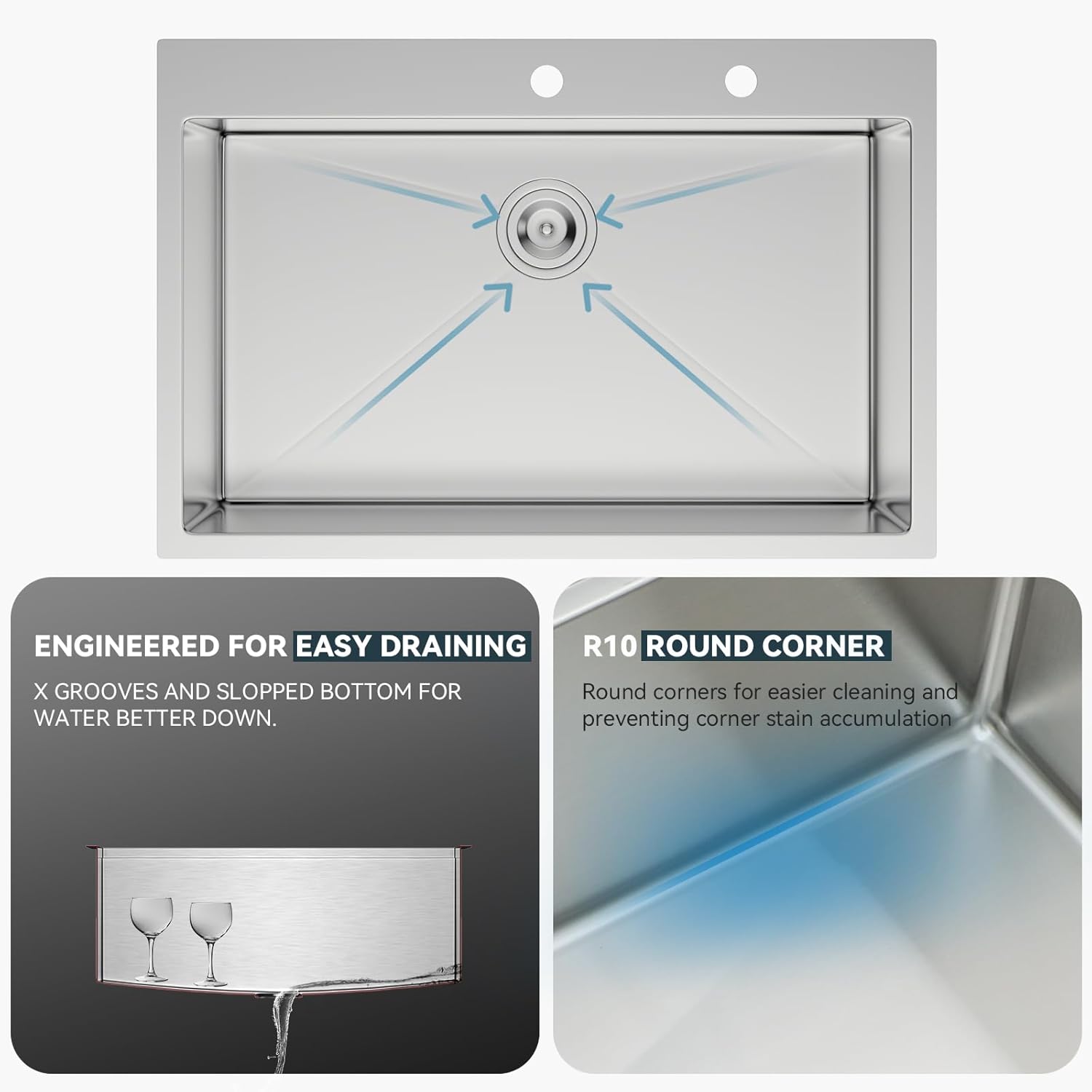 Lordear Stainless Steel Drop-In Single Bowl Kitchen Sink  from Lordear