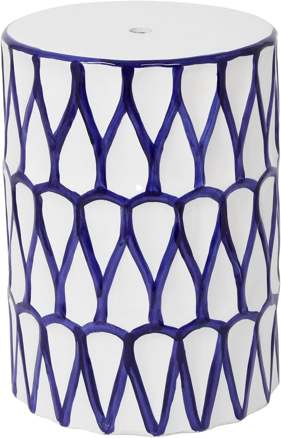 Lordear 17'' Ceramic Garden Stool Blue/White Drum Seat for Indoor Outdoor Patio, Spill-Proof Side Table, Plant Stand, Coastal Contemporary Decor  from Lordear