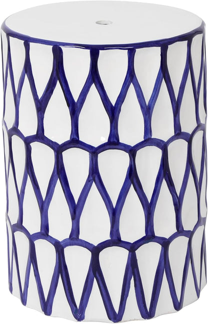 Lordear 17'' Ceramic Garden Stool Blue/White Drum Seat for Indoor Outdoor Patio, Spill-Proof Side Table, Plant Stand, Coastal Contemporary Decor  from Lordear