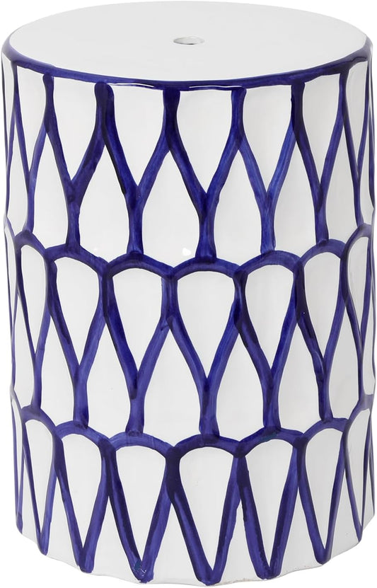 Lordear 17'' Ceramic Garden Stool Blue/White Drum Seat for Indoor Outdoor Patio, Spill-Proof Side Table, Plant Stand, Coastal Contemporary Decor  from Lordear