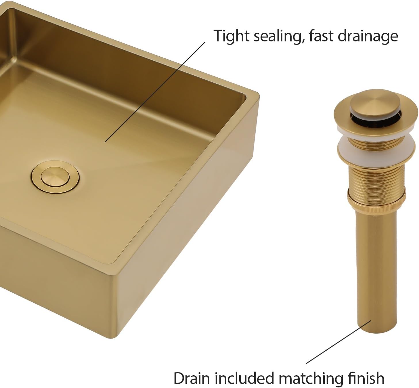Lordear 15" x 15" Stainless Steel Gold Rectangular Countertop Vessel Bathroom Sink  from Lordear