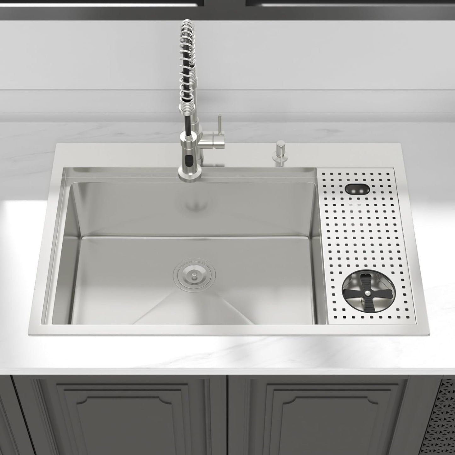 Lordear 33" Stainless Steel Drop In Single Bowl Workstation Kitchen Sink with Glass Rinser  from Lordear