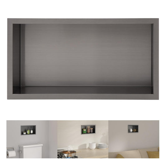 Lordear 12in  x 6in  Shower Niche Bathroom Shelf Black No Tile Needed Recessed Wall Niche Insert for Storage  from Lordear