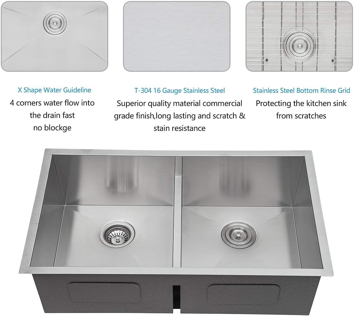 Lordear 36" Stainless Steel Undermount 50/50 Double Bowl Kitchen Sink  from Lordear