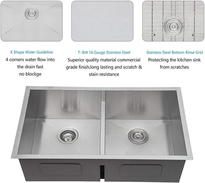 Lordear 36" Stainless Steel Undermount 50/50 Double Bowl Kitchen Sink  from Lordear