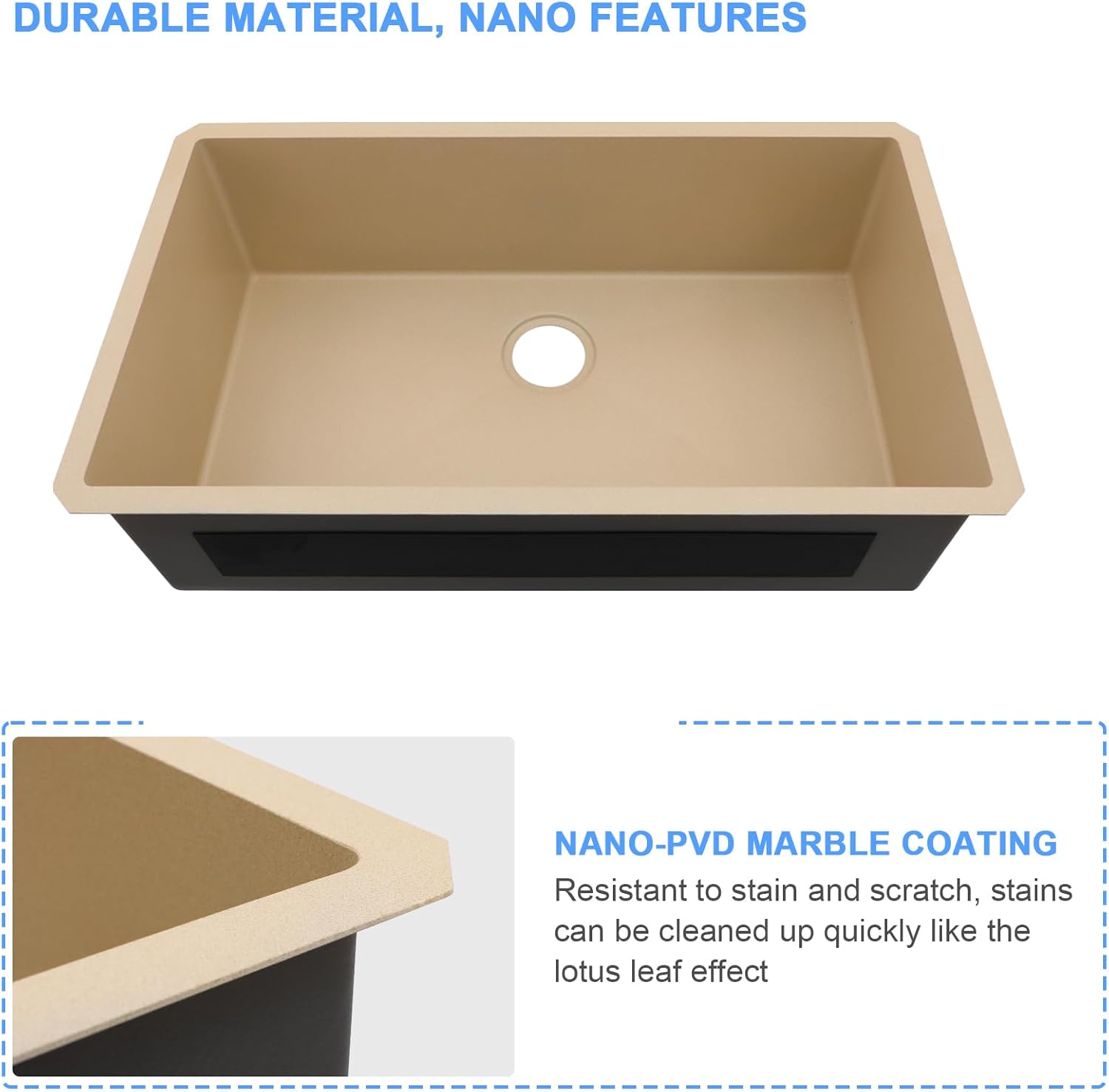 Lordear Stainless Steel Marble Coating Finish Undermount Single Bowl Kitchen Sink  from Lordear