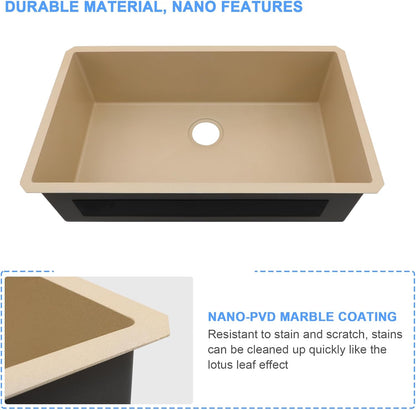 Lordear Stainless Steel Marble Coating Finish Undermount Single Bowl Kitchen Sink  from Lordear