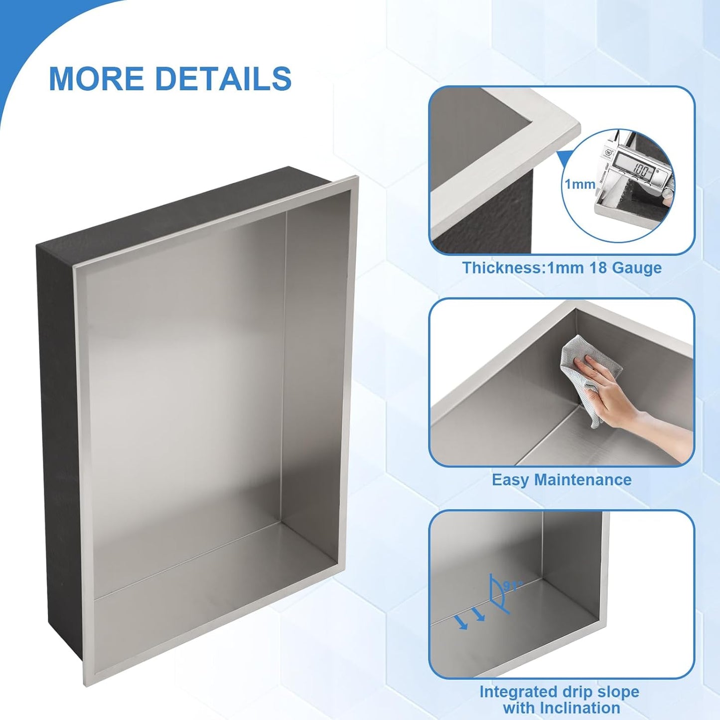 Lordear 18" x 14" Stainless Steel Bathroom Rectangle Recessed Wall Niche