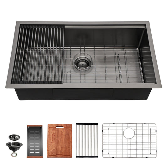 Lordear Stainless Steel Gunmetal Black Single Bowl Undermount Workstation Kitchen Sink  from Lordear
