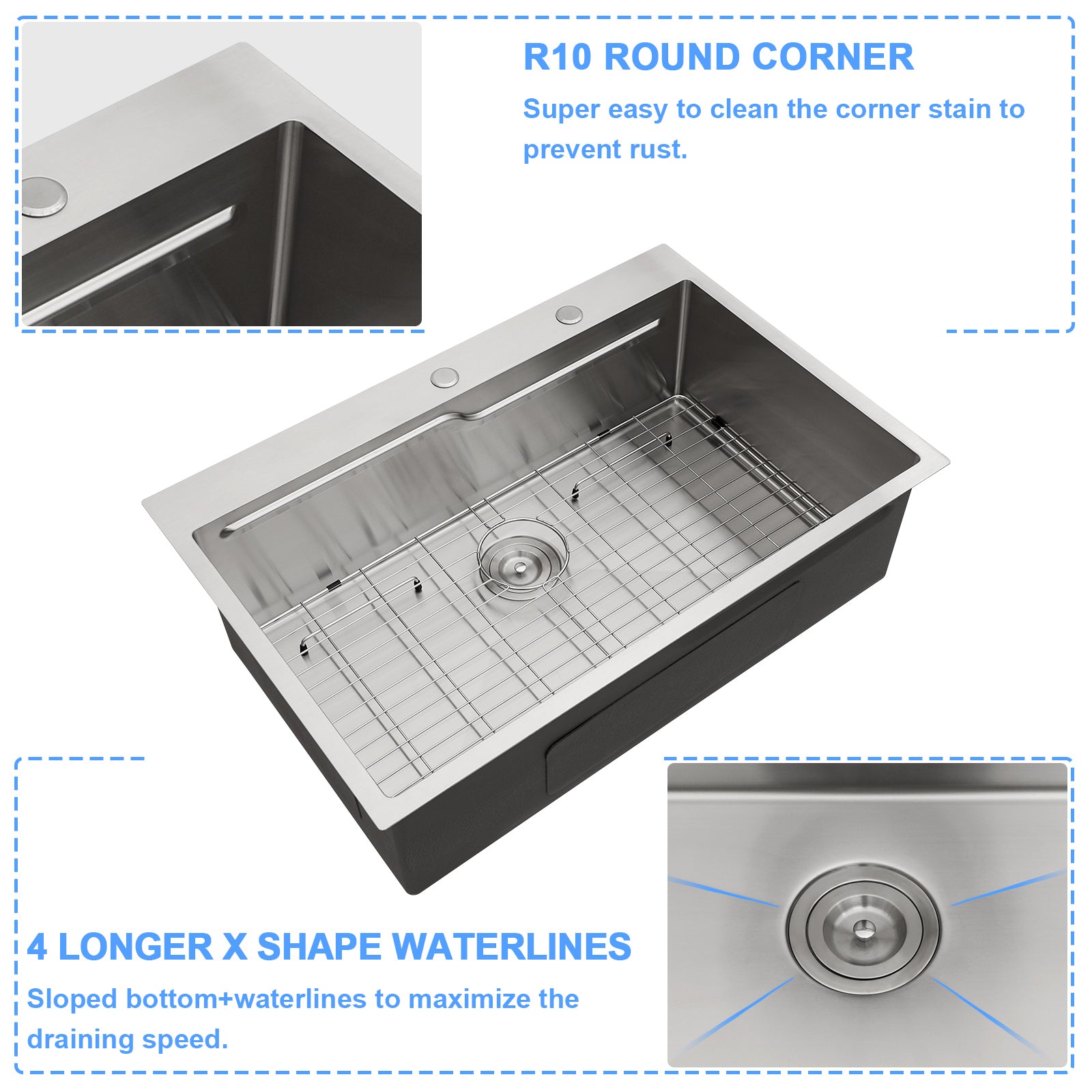 Lordear 33" x 19" Stainless Steel Drop In Single Bowl Worksation Kitchen Sink  from Lordear