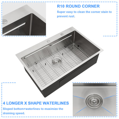 Lordear 33" x 19" Stainless Steel Drop In Single Bowl Worksation Kitchen Sink  from Lordear