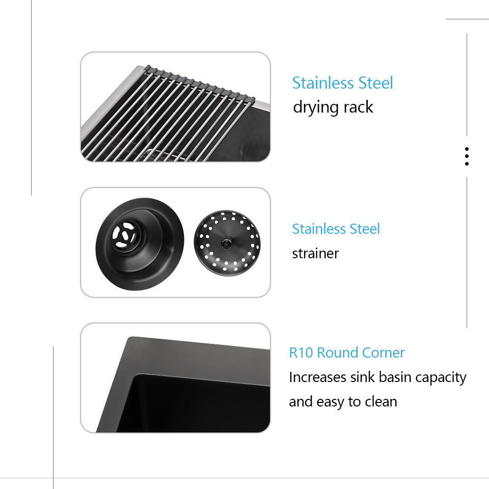 Lordear 25" x 22" Stainless Steel Drop In Gunmetal Black Single Bowl Kitchen Sink  from Lordear