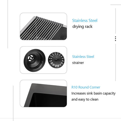 Lordear 25" x 22" Stainless Steel Drop In Gunmetal Black Single Bowl Kitchen Sink  from Lordear