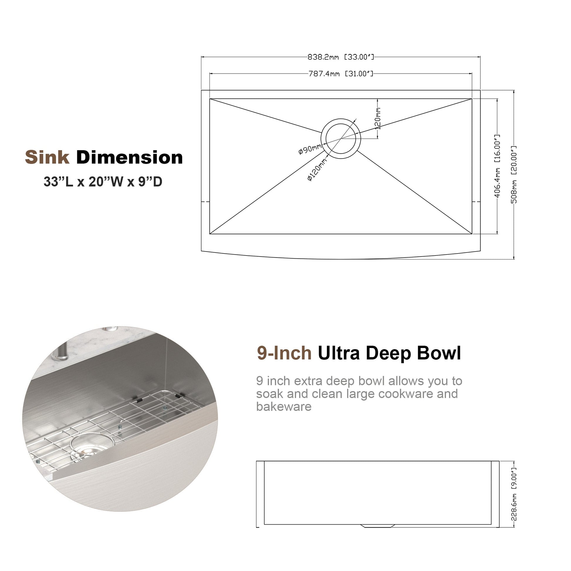 Lordear 33" Stainless Steel Apron Front Farmhouse Kitchen Sink  from Lordear