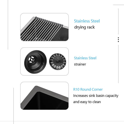 Lordear 23" x 18" Stainless Steel Undermount Gunmetal Black Single Bowl Bar Sink  from Lordear