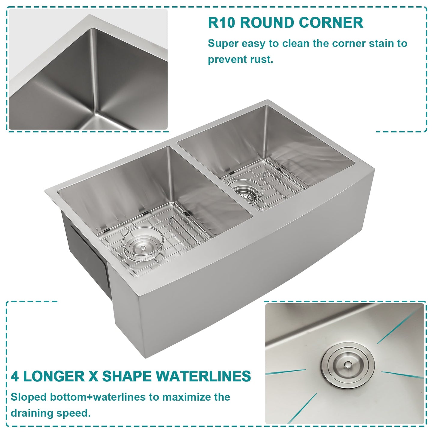 Lordear 33" Stainless Steel Double Bowl Apron Front Farmhouse Kitchen Sink  from Lordear