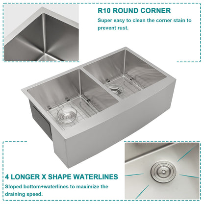 Lordear 33" Stainless Steel Double Bowl Apron Front Farmhouse Kitchen Sink  from Lordear