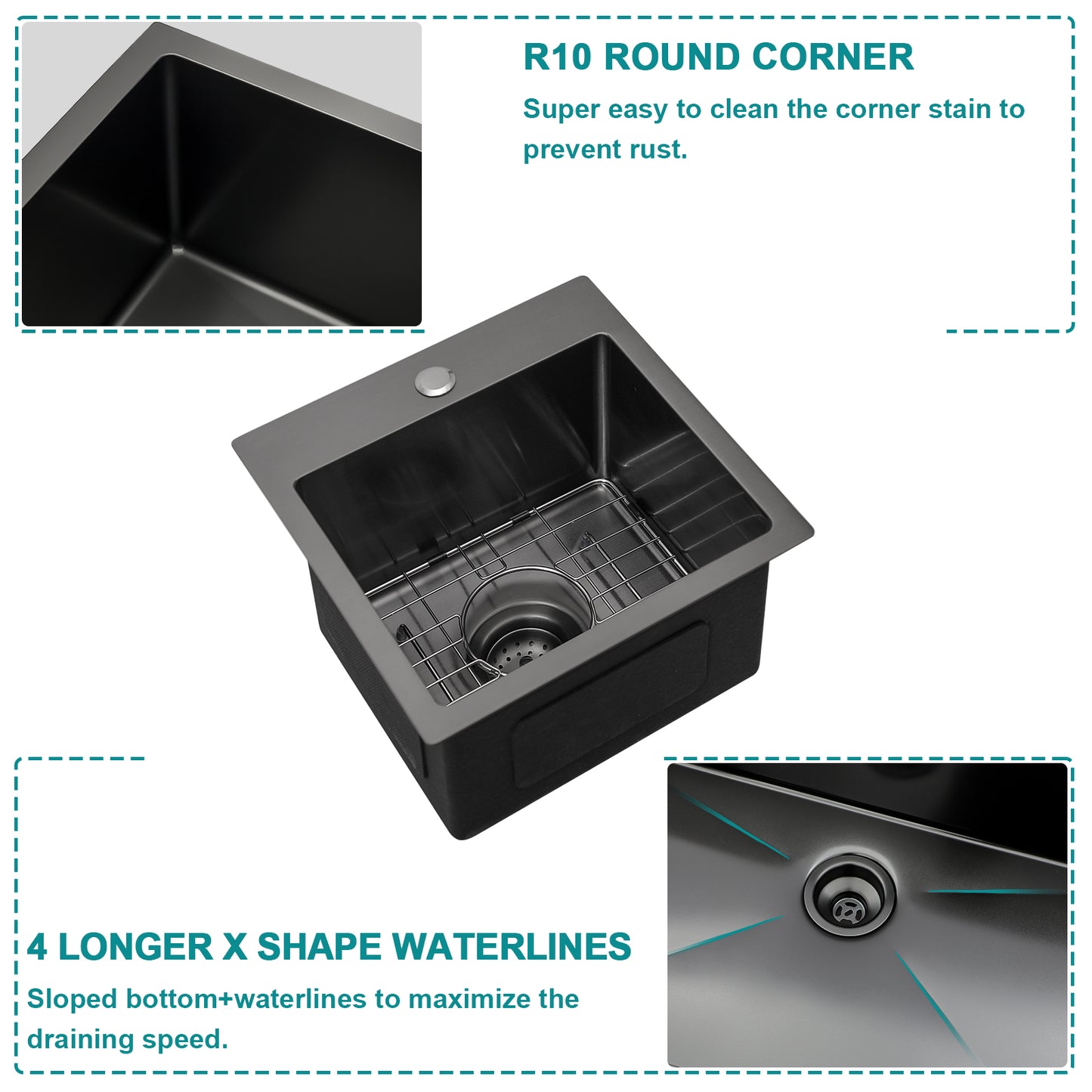 Lordear 15" x 15" Stainless Steel Drop In Single Bowl Prep RV Bar Sink  from Lordear