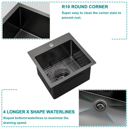 Lordear 15" x 15" Stainless Steel Drop In Single Bowl Prep RV Bar Sink  from Lordear