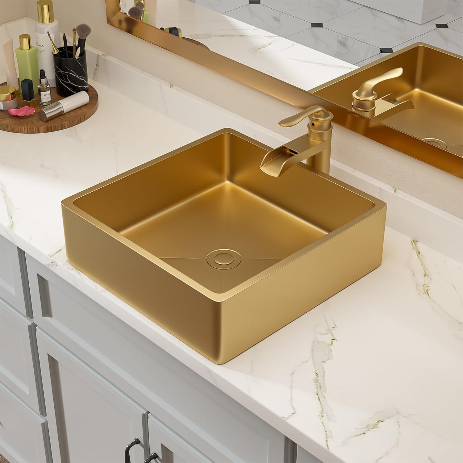 Lordear 15" x 15" Stainless Steel Gold Rectangular Countertop Vessel Bathroom Sink  from Lordear