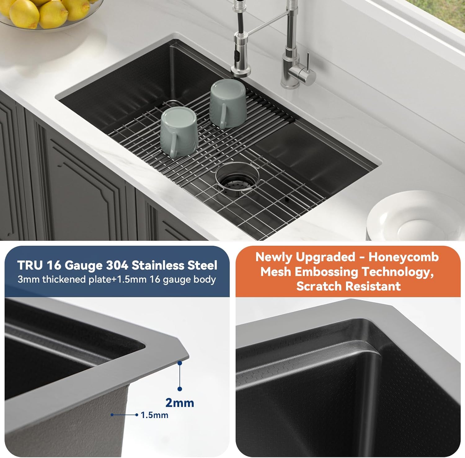 Lordear 33" Stainless Steel Honeycomb Nano Undermount Single Bowl Workstation Kitchen Sink  from Lordear