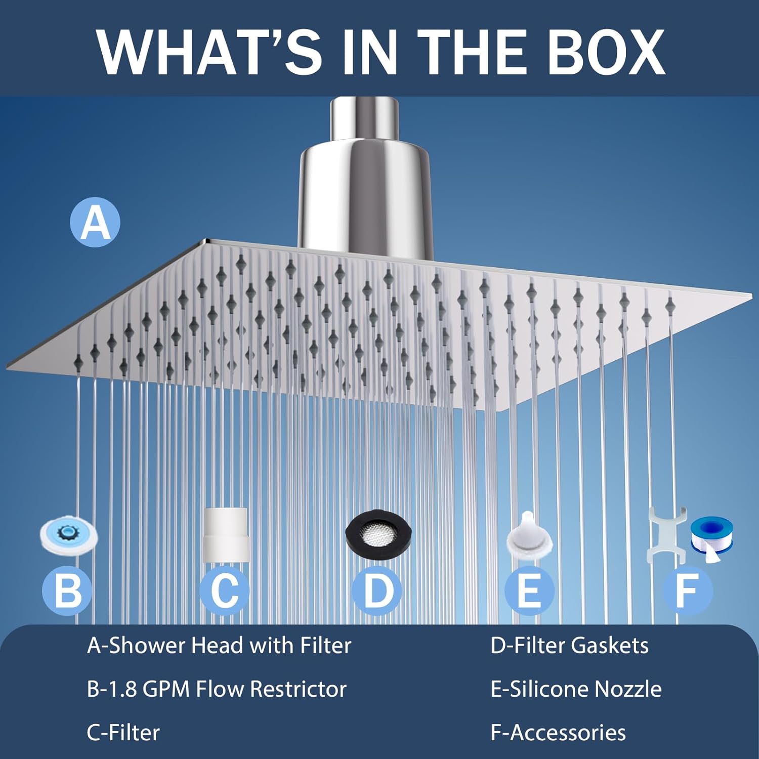 Lordear 8" Stainless Steel Square Wall Mounted Waterfall High Pressure Filtered Shower Head  from Lordear