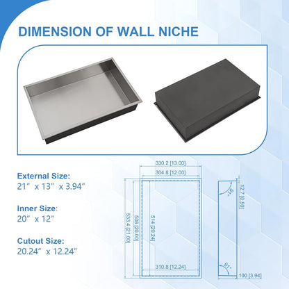 Lordear 20" x 12" Stainless Steel Bathroom Rectangle Recessed Wall Niche