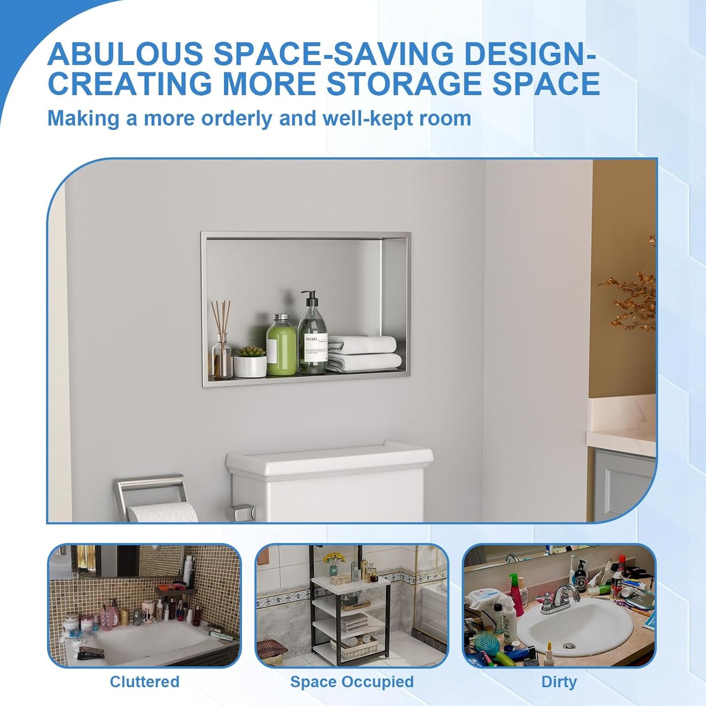 Lordear 20" x 12" Stainless Steel Bathroom Rectangle Recessed Wall Niche