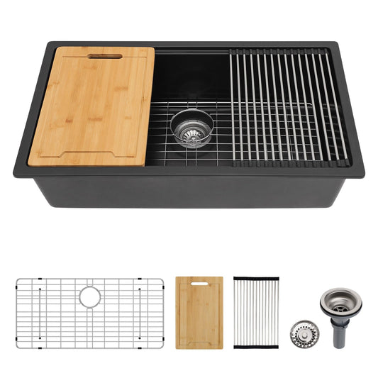 Lordear 30" Granite Composite Black Single Bowl Undermount Workstation Kitchen Sink  from Lordear