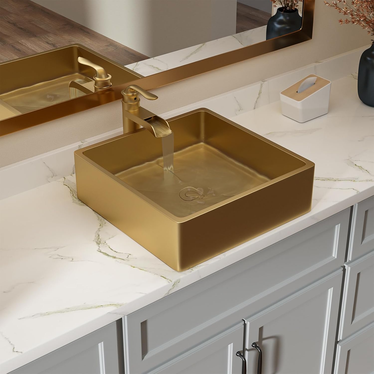 Lordear 15" x 15" Stainless Steel Gold Rectangular Countertop Vessel Bathroom Sink  from Lordear