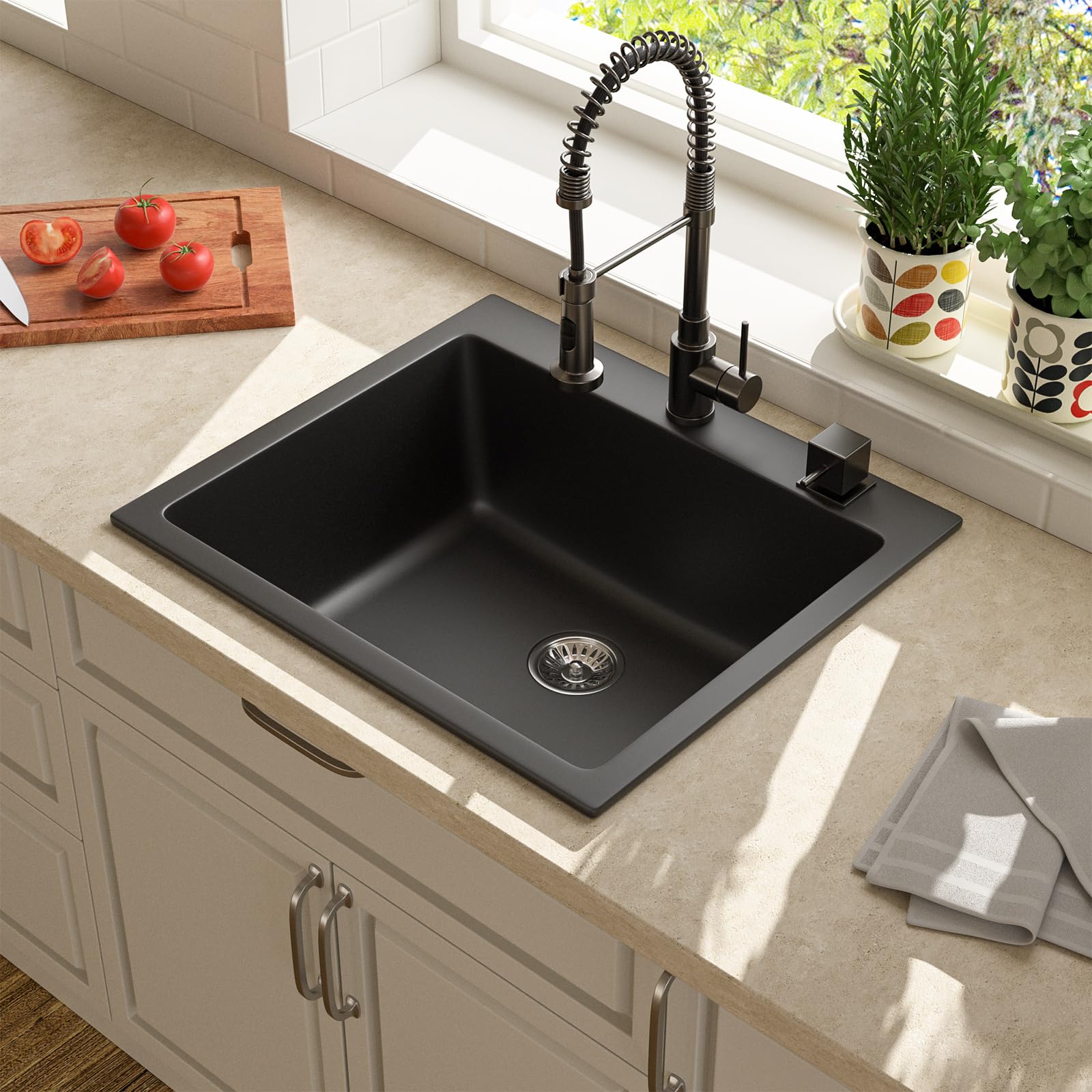 Lordear 25" x 22" Quartz Black Drop In Single Bowl Kitchen Sink  from Lordear