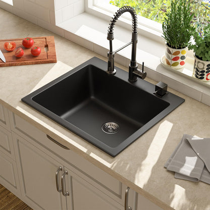 Lordear 25" x 22" Quartz Black Drop In Single Bowl Kitchen Sink  from Lordear