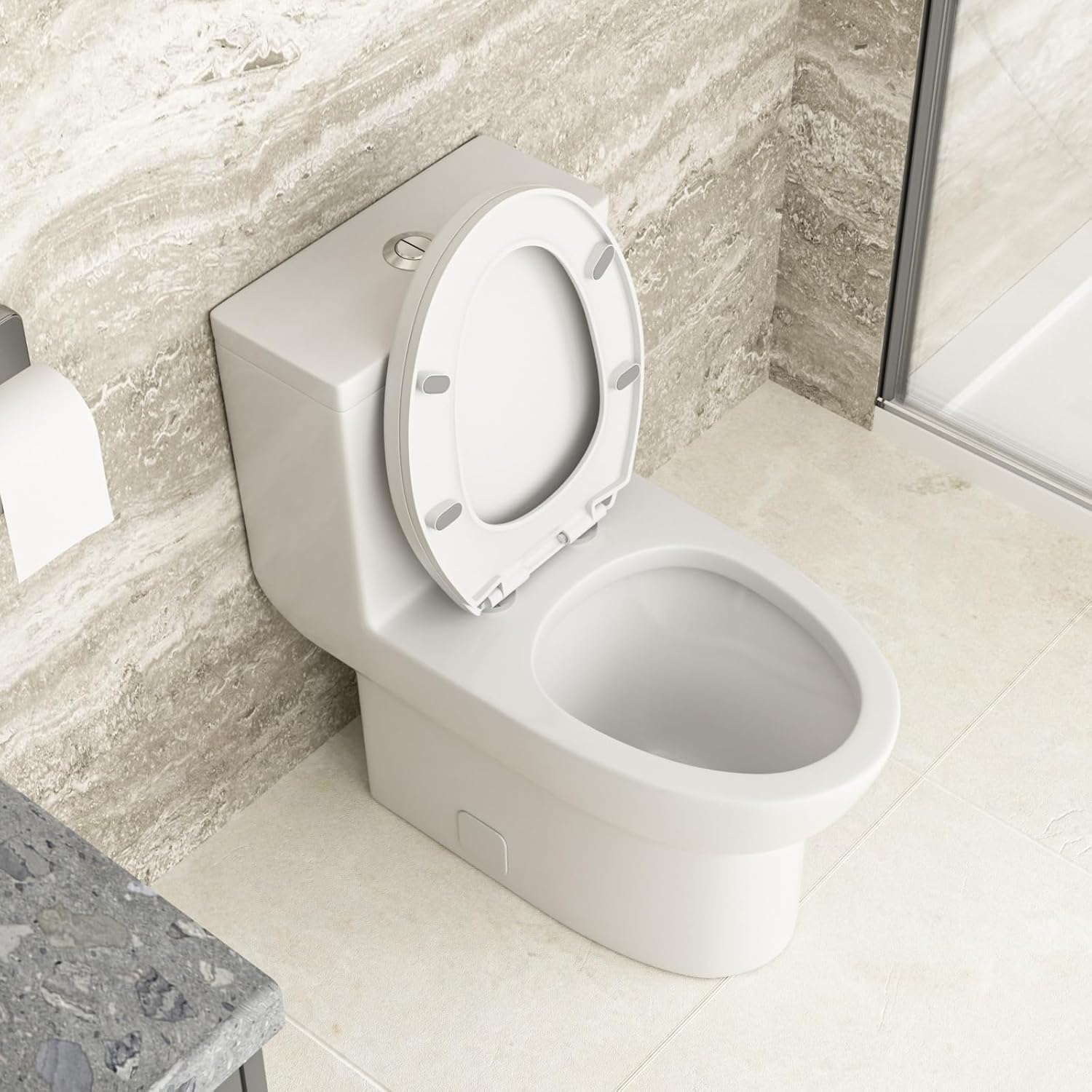 Lordear White Ceramic Floor Mounted Push Button One Piece Elongated Bidet Toilet with Comfort Soft Seat  from Lordear