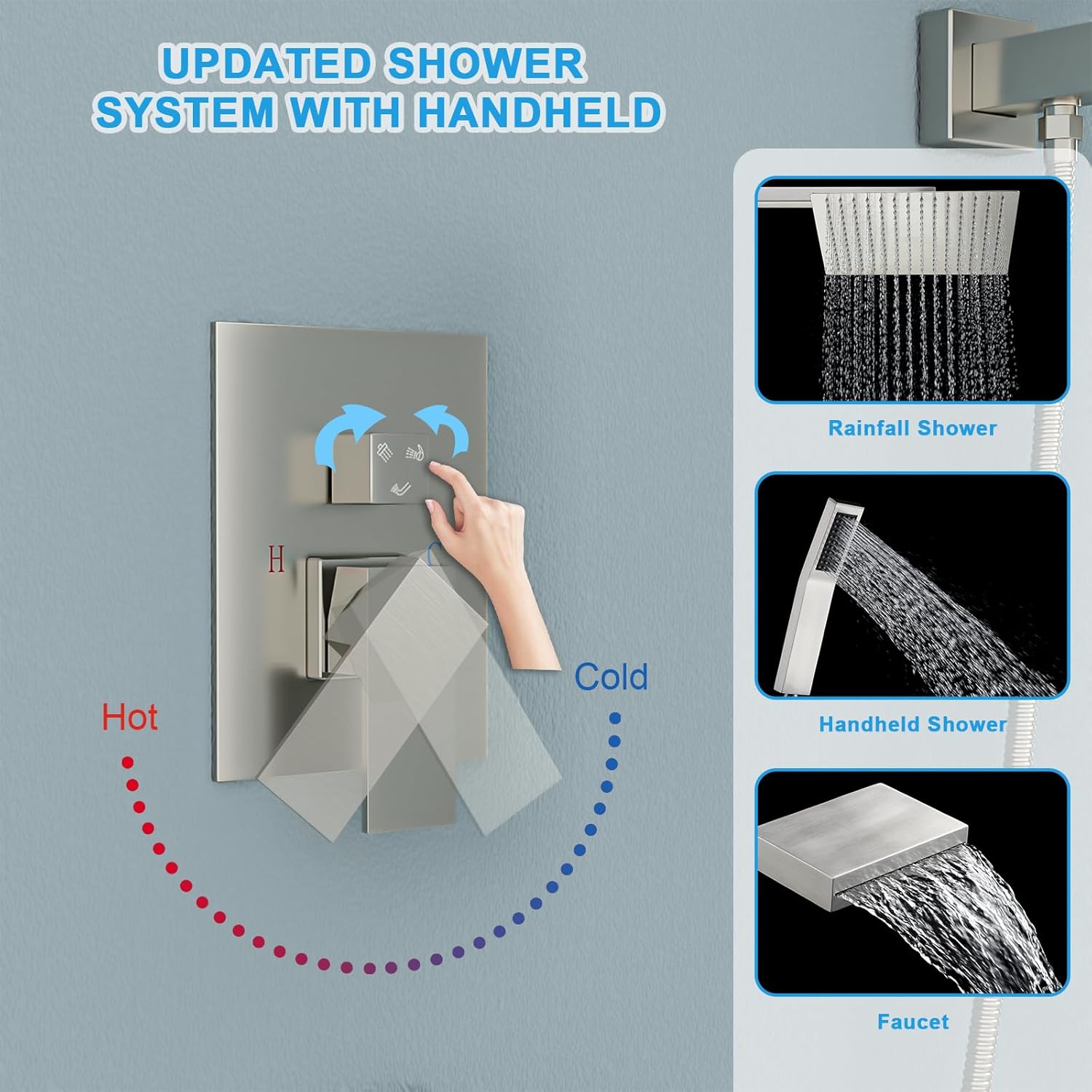 Lordear 12" ‎Stainless Steel Wall Mounted Rainfall Square Shower Head with Handheld and Faucet  from Lordear