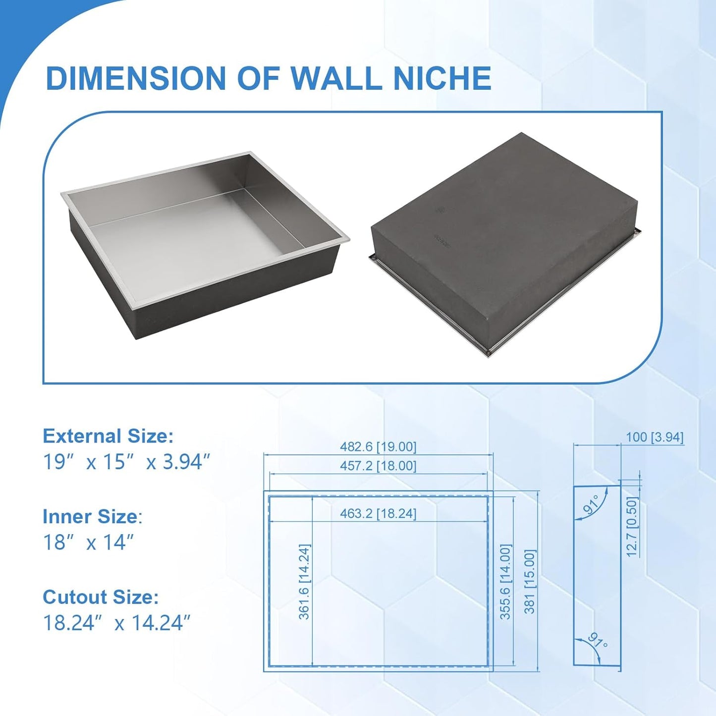 Lordear 18" x 14" Stainless Steel Bathroom Rectangle Recessed Wall Niche