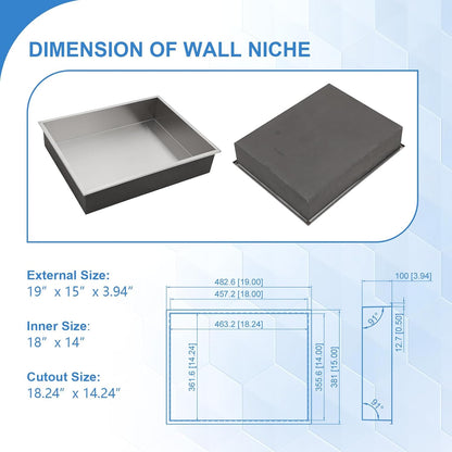 Lordear 18" x 14" Stainless Steel Bathroom Rectangle Recessed Wall Niche